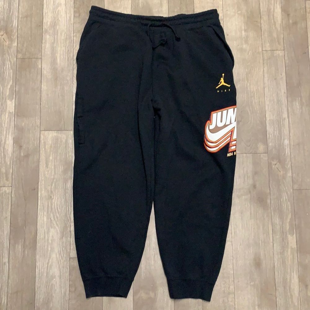 Jordan Black Joggers with Red and White Graphics